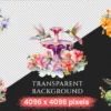 Floral Hummingbirds Watercolor Clipart Bundle - 380+ transparent PNG, Hummingbirds png, Spring bird images, Commercial use, Digital download