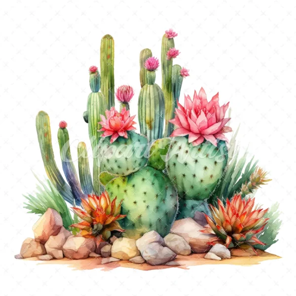 20 High-Quality Desert Cacti Clipart - Desert cacti digital watercolor JPG instant download for commercial use - Digital download