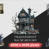 Haunted Mansion Watercolor Clipart Bundle - 475+ transparent PNG, Eerie house png, Ghostly spooky decor, Commercial use, Digital download