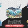 Sea Animals Watercolor Clipart Bundle - 832+ transparent PNG, Marine wildlife graphics, Ocean creature art, Commercial use, Digital download