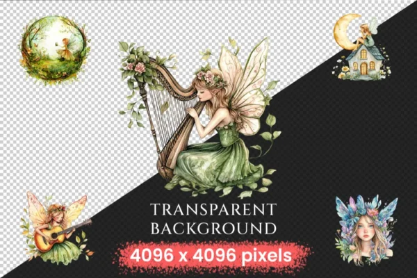 Fairies Watercolor Clipart Bundle - 1113+ transparent PNG, Whimsical fairytale graphics, Magical pixie art, Commercial use, Digital download