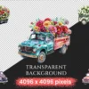 Floral Trucks Watercolor Clipart Bundle - 523+ transparent PNG, Blossom truck graphics, Floral vehicle png, Commercial use, Digital download