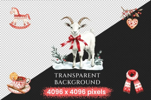 Scandinavian Christmas Watercolor Clipart Bundle - 415+ transparent PNG, Nordic festive art, holiday images, Commercial use,Digital download