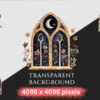 Floral Church Windows Watercolor Clipart Bundle - 340+ transparent PNG, Sacred graphics, Floral glass art, Commercial use, Digital download
