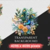 Peacock Bouquets Watercolor Clipart Bundle - 255+ transparent PNG, Elegant floral graphics, Vibrant images, Commercial use, Digital download