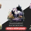 Elderwood Unicorns Watercolor Clipart Bundle - 685+ transparent PNG, Unicorn forest images, Fairytale art, Commercial use, Digital download