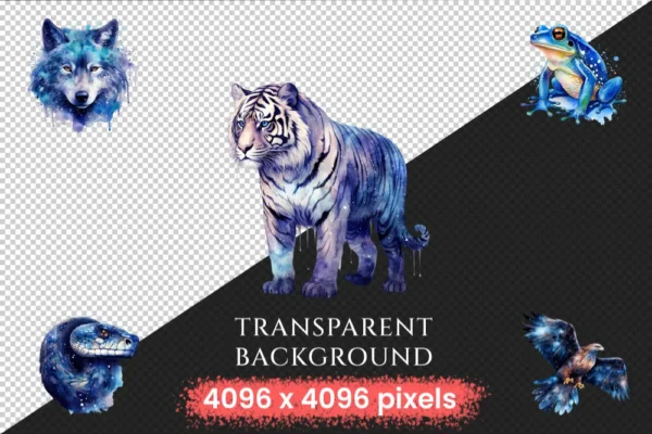 Celestial Animals Watercolor Clipart Bundle - 225+ transparent PNG, Cosmic animal graphics, Galactic art, Commercial use, Digital download