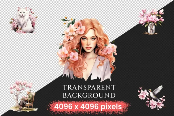 Magnolia Watercolor Clipart Bundle - 234+ transparent PNG, Botanical floral illustrations, Blossom images, Commercial use, Digital download