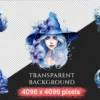 Celestial Witches Watercolor Clipart Bundle - 245+ transparent PNG, Enchanting graphics, Fantasy images, Commercial use, Digital download