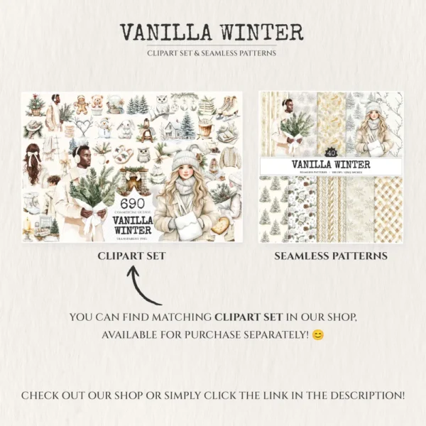 Vanilla Winter Seamless Patterns, Winter cozy JPEG, Cozy cottagecore pattern, Rustic winter repeating pattern, Digital scrapbook paper