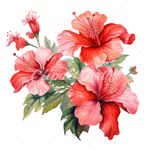 20 High-Quality Hibiscus Plant Clipart - Hibiscus plant digital watercolor JPG instant download for commercial use - Digital download