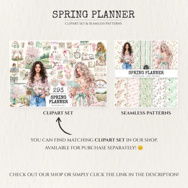 Spring Planner Seamless Patterns, Springtime Floral JPEG, Floral seamless pattern, Spring blossom repeating pattern, Digital scrapbook paper