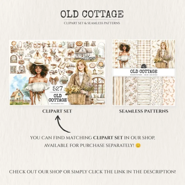 Old Cottage Seamless Patterns, Cottage flowers JPEG, Cottagecore seamless pattern, Floral rustic repeating pattern, Digital scrapbook paper