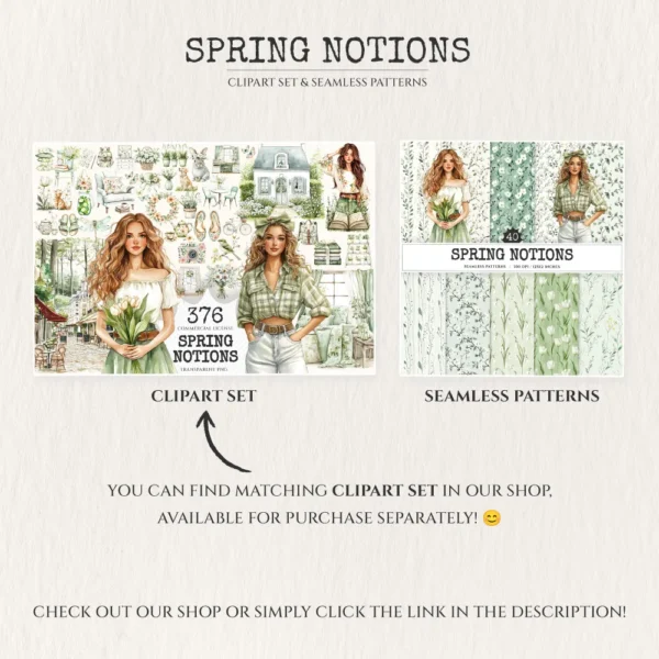 Spring Notions Seamless Patterns, Floral season JPEG, Cute springtime pattern, Meadow flowers repeating pattern, Digital scrapbook paper