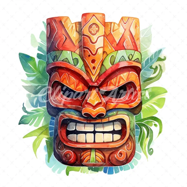 20 High-Quality Tiki Mask Clipart - Tiki mask digital watercolor JPG instant download for commercial use - Digital download