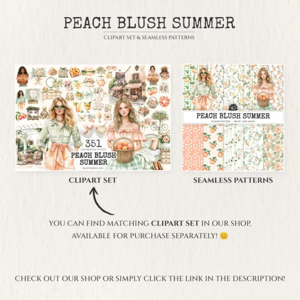 Peach Blush Summer Seamless Patterns, Cottagecore JPEG, Floral summertime pattern, Peony flowers repeating pattern, Digital scrapbook paper