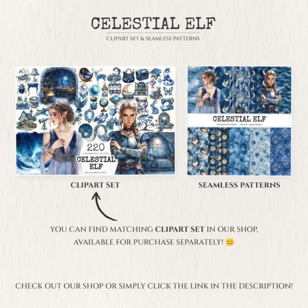 Celestial Elf Seamless Patterns, Magical nightscape JPEG, Fantasy universe pattern, Moon and stars repeating pattern,Digital scrapbook paper