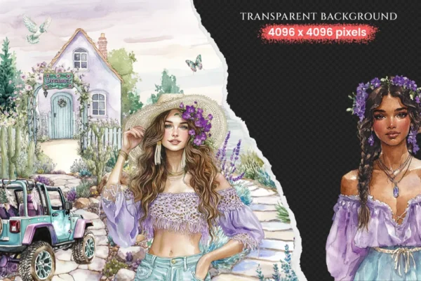 Bohemian Endeavors Watercolor Clipart Set - 255+ transparent PNG, Desert boho graphics, Southwestern png, Commercial use, Digital download