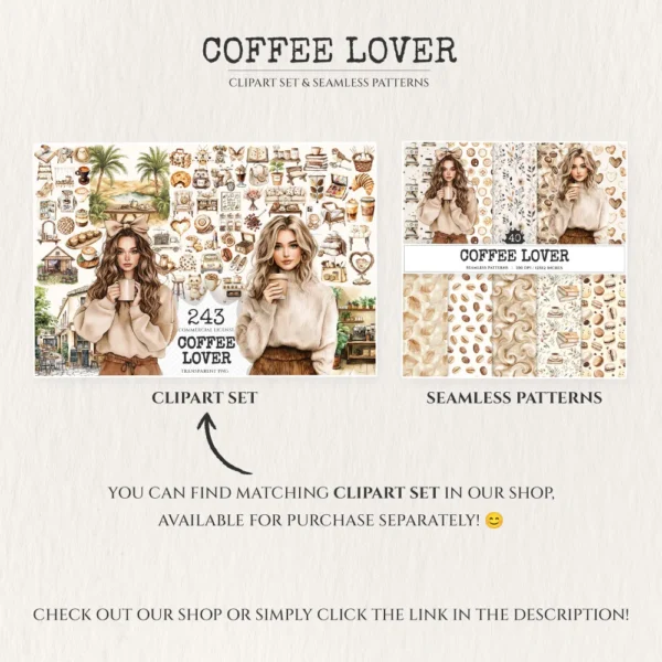Coffee Lover Seamless Patterns, Coffee leaf JPEG, Coffee beans pattern, Coffee mugs, Cookies repeating pattern, Digital scrapbook paper
