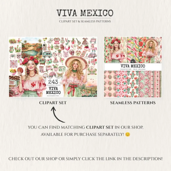Viva Mexico Seamless Patterns, Cinco de Mayo JPEG, Pinata & cactus pattern, Guitar, Tequila repeating pattern, Digital scrapbook paper