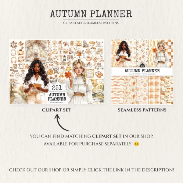 Autumn Planner Seamless Patterns, Cozy autumn JPEG, Maple leaves pattern, Acorns, Plaid, Pumpkins repeating pattern, Digital scrapbook paper