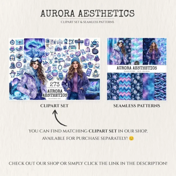 Aurora Aesthetics Seamless Patterns, Northern Lights JPEG, Snowflake pattern, Winter, Polar Night repeating pattern, Digital scrapbook paper