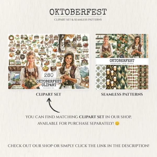 Oktoberfest Seamless Patterns, Cozy autumn JPEG, Bavarian pattern, Leaves, Pumpkin, Alpine tree repeating pattern, Digital scrapbook paper