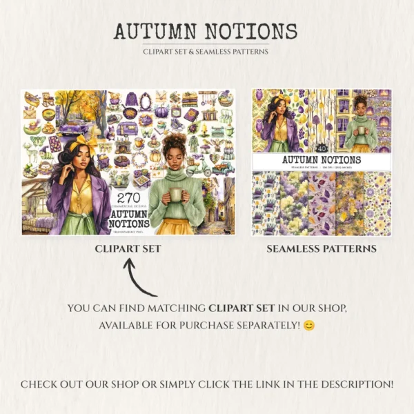 Autumn Notions Seamless Patterns, Artistic autumn JPEG, Pumpkin pattern, Floral, Autumn leaves repeating pattern, Digital scrapbook paper