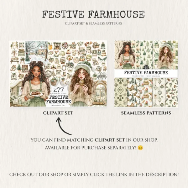 Festive Farmhouse Seamless Patterns, Farmhouse festive JPEG, Snowmen pattern, Plaid, Ornaments repeating pattern, Digital scrapbook paper