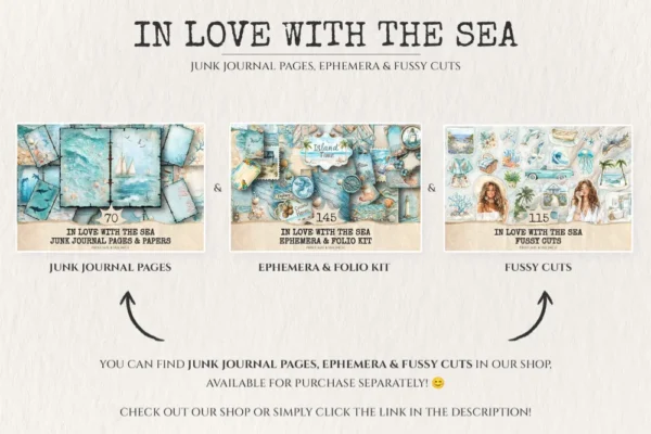 In Love With The Sea Junk Journal Ephemera & Folio Kit - Ocean waves journal, Summer digital ephemera, Junk Journal Kit, Digital download