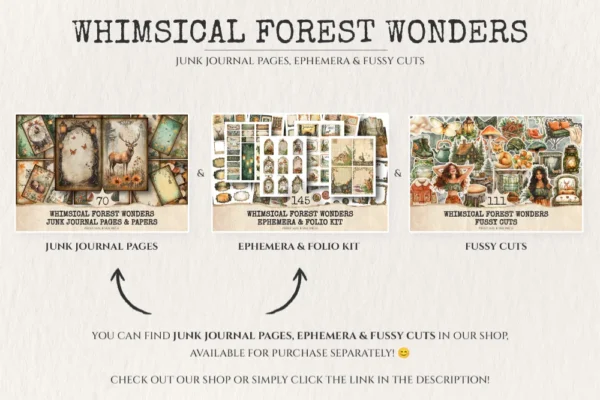 Whimsical Forest Wonders Fussy Cuts - Woodland, Forest, Animal, Collage sheets, Digital Sticker, Ephemera, Junk Journal Kit,Digital download