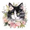 20 High-Quality Black and White Floral Cats Clipart - Cats digital watercolor JPG instant download for commercial use - Digital download