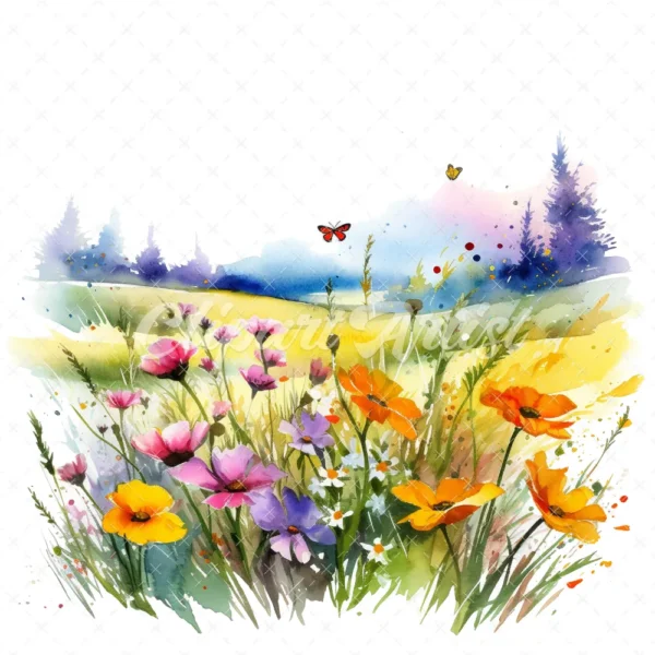 19 High-Quality Spring Meadows Clipart - Spring meadows digital watercolor JPG instant download for commercial use - Digital download
