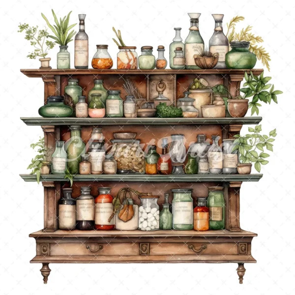 20 High-Quality Apothecary Cabinets Clipart - Apothecary digital watercolor JPG instant download for commercial use - Digital download