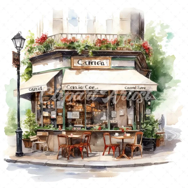 22 High-Quality Cafe Storefronts Clipart - Cafe storefronts digital watercolor JPG instant download for commercial use - Digital download