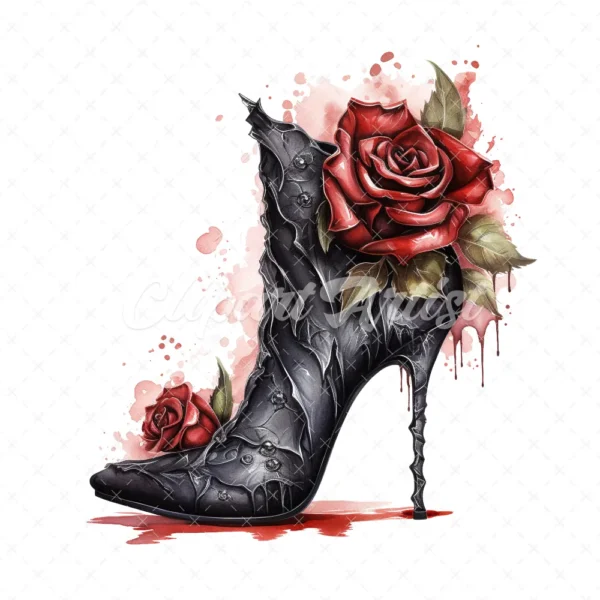 20 High-Quality Rose Gothic High Heels Clipart - Gothic heels digital watercolor JPG instant download for commercial use - Digital download