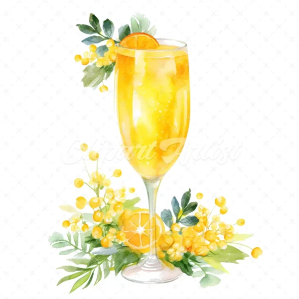 20 High-Quality Mimosa Cocktail Clipart - Mimosa cocktail digital watercolor JPG instant download for commercial use - Digital download