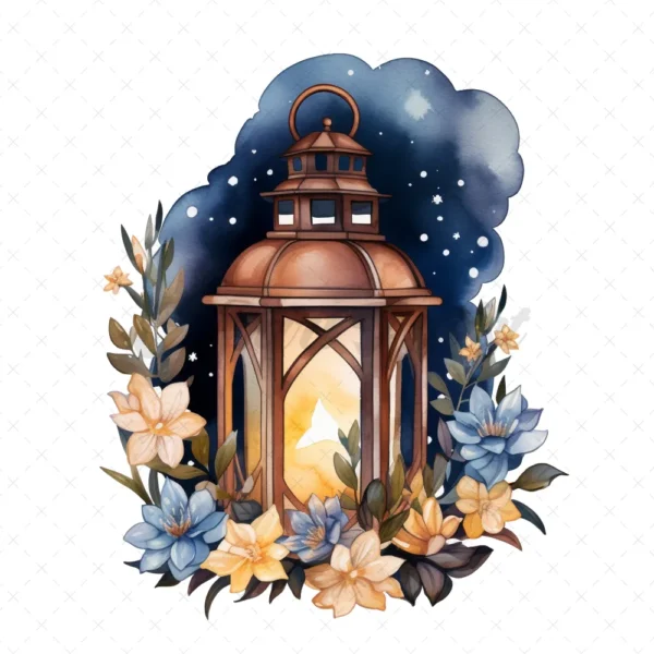 20 High-Quality Night Lanterns Clipart - Night lanterns digital watercolor JPG instant download for commercial use - Digital download