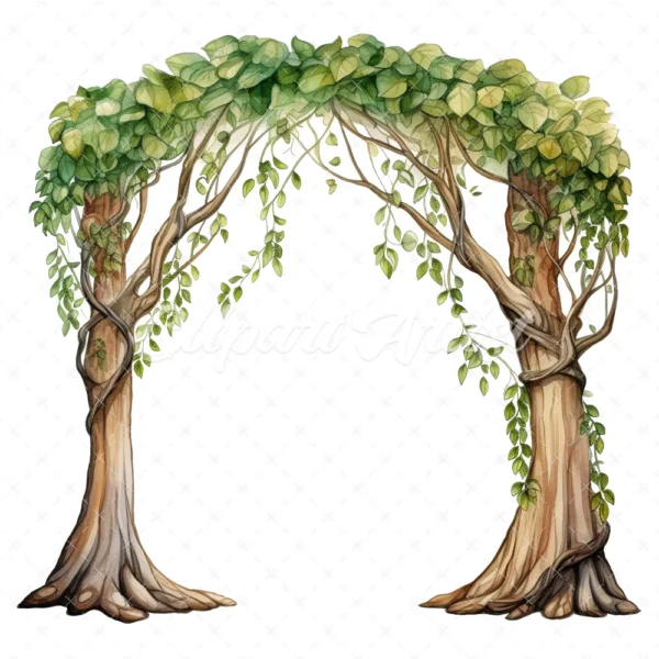 24 High-Quality Wedding Tree Arch Clipart - Tree arch digital watercolor JPG instant download for commercial use - Digital download
