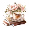 20 High-Quality Floral Coffee Books Clipart - Coffee books digital watercolor JPG instant download for commercial use - Digital download