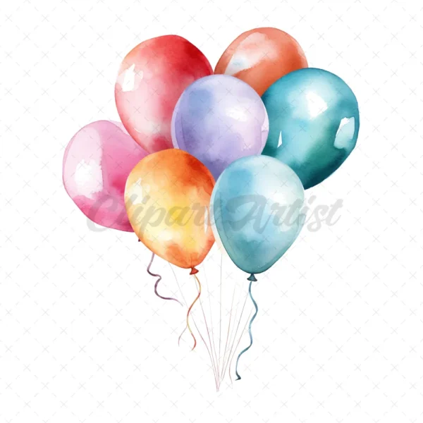 20 High-Quality Colorful Balloons Clipart - Colorful balloons digital watercolor JPG instant download for commercial use - Digital download