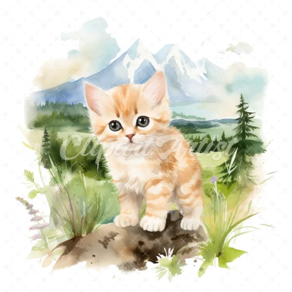 20 High-Quality Cute Kitten Clipart - Cute kitten digital watercolor JPG instant download for commercial use - Digital download