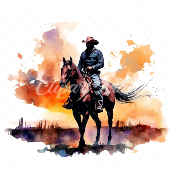 20 High-Quality Western Cowboy Silhouette Clipart - Cowboy digital watercolor JPG instant download for commercial use - Digital download