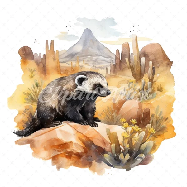 20 High-Quality Honey Badger Clipart - Honey badger digital watercolor JPG instant download for commercial use - Digital download