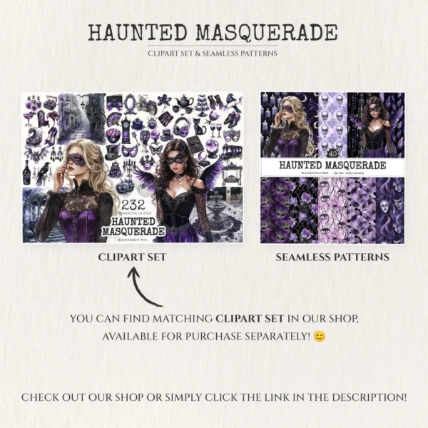 Haunted Masquerade Seamless Patterns, Spooky halloween JPEG, Gothic rose pattern, Raven, Skulls repeating pattern, Digital scrapbook paper