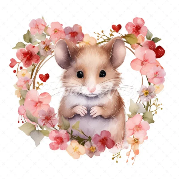 19 High-Quality Mouse in Heart Wreath Clipart - Mouse wreath digital watercolor JPG instant download for commercial use - Digital download