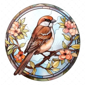 19 High-Quality Sparrow Stained Glass Clipart - Sparrow digital watercolor JPG instant download for commercial use - Digital download