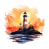 20 High-Quality Sunset Lighthouse Clipart - Sunset lighthouse digital watercolor JPG instant download for commercial use - Digital download