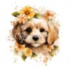 20 High-Quality Floral Portrait Puppy Clipart - Floral Puppy digital watercolor JPG instant download for commercial use - Digital download