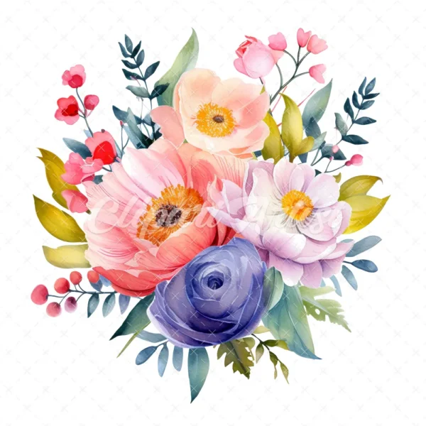 20 High-Quality Bouquet of Flowers Clipart - Bouquet of flower digital watercolor JPG instant download for commercial use - Digital download